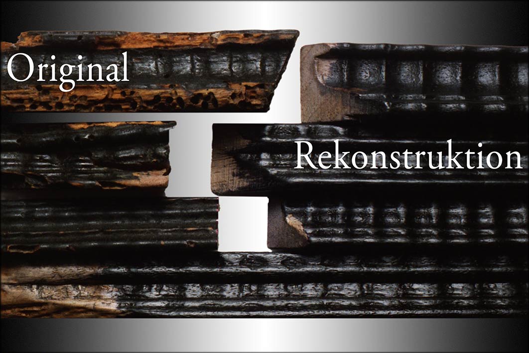 mit holzsichtiger und opaker OberflächeRekonstruktion von Wellenprofilen für Ergänzungen<br>links: Originale Profile, rechts: Rekonstruktionen