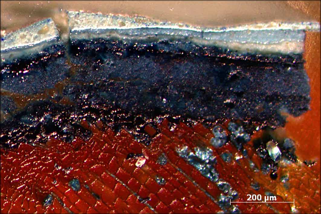 mit Holz- und Metallornamentik, gefasstMikroskopische Analysen zur Eruierung von Schichtenabfolgen<br>und zur Bestimmung der verwendeten Bindemittel